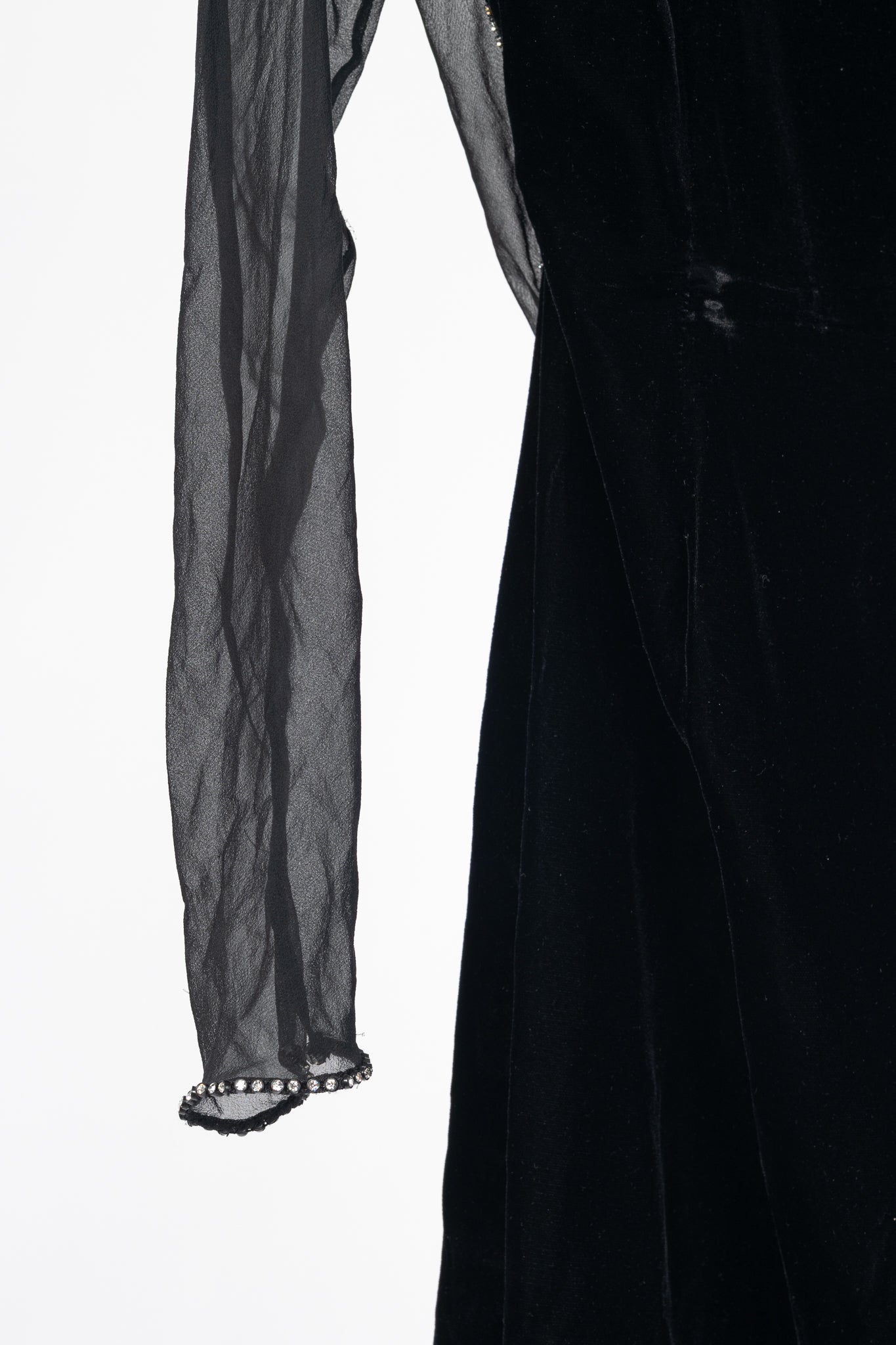 Oscar de la Renta Studio Black Velvet Rhinestone-Trim Gown