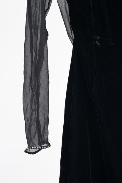 Oscar de la Renta Studio Black Velvet Rhinestone-Trim Gown