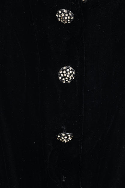 Oscar de la Renta Studio Black Velvet Rhinestone-Trim Gown