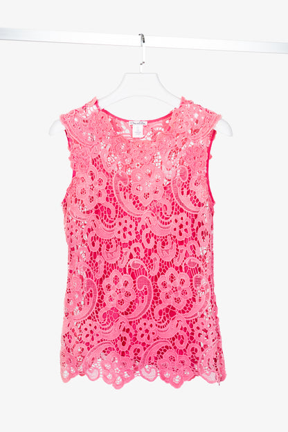 Oscar de la Renta SS13 Runway Pink Cotton Crochet-Lace Top