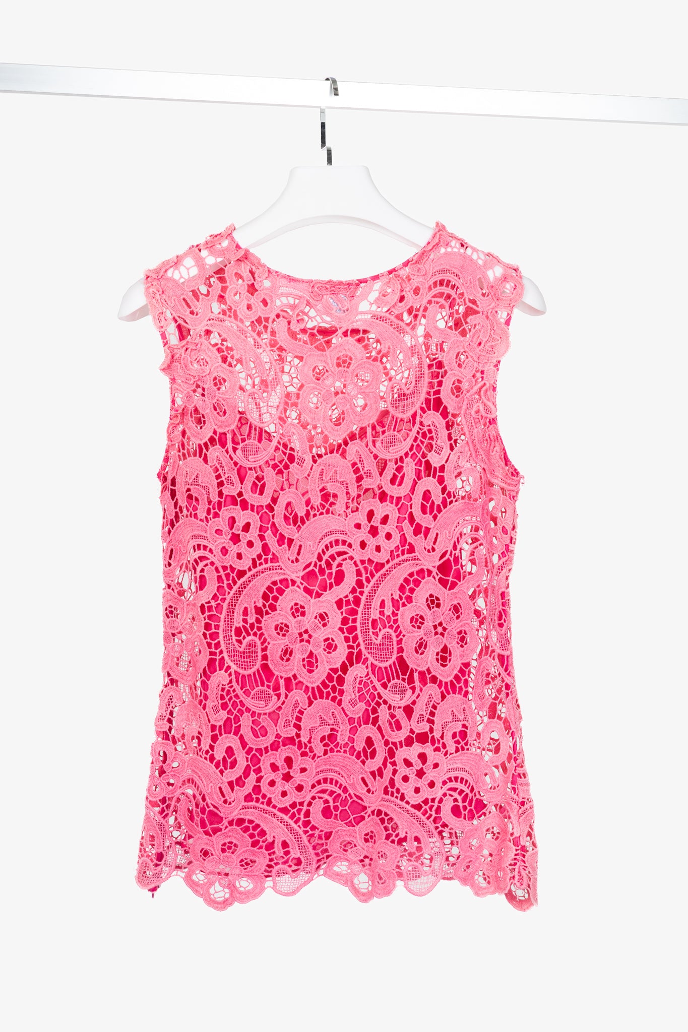 Oscar de la Renta SS13 Runway Pink Cotton Crochet-Lace Top