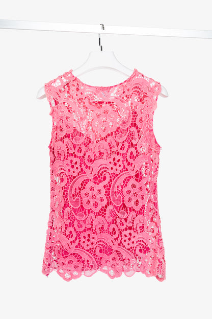 Oscar de la Renta SS13 Runway Pink Cotton Crochet-Lace Top