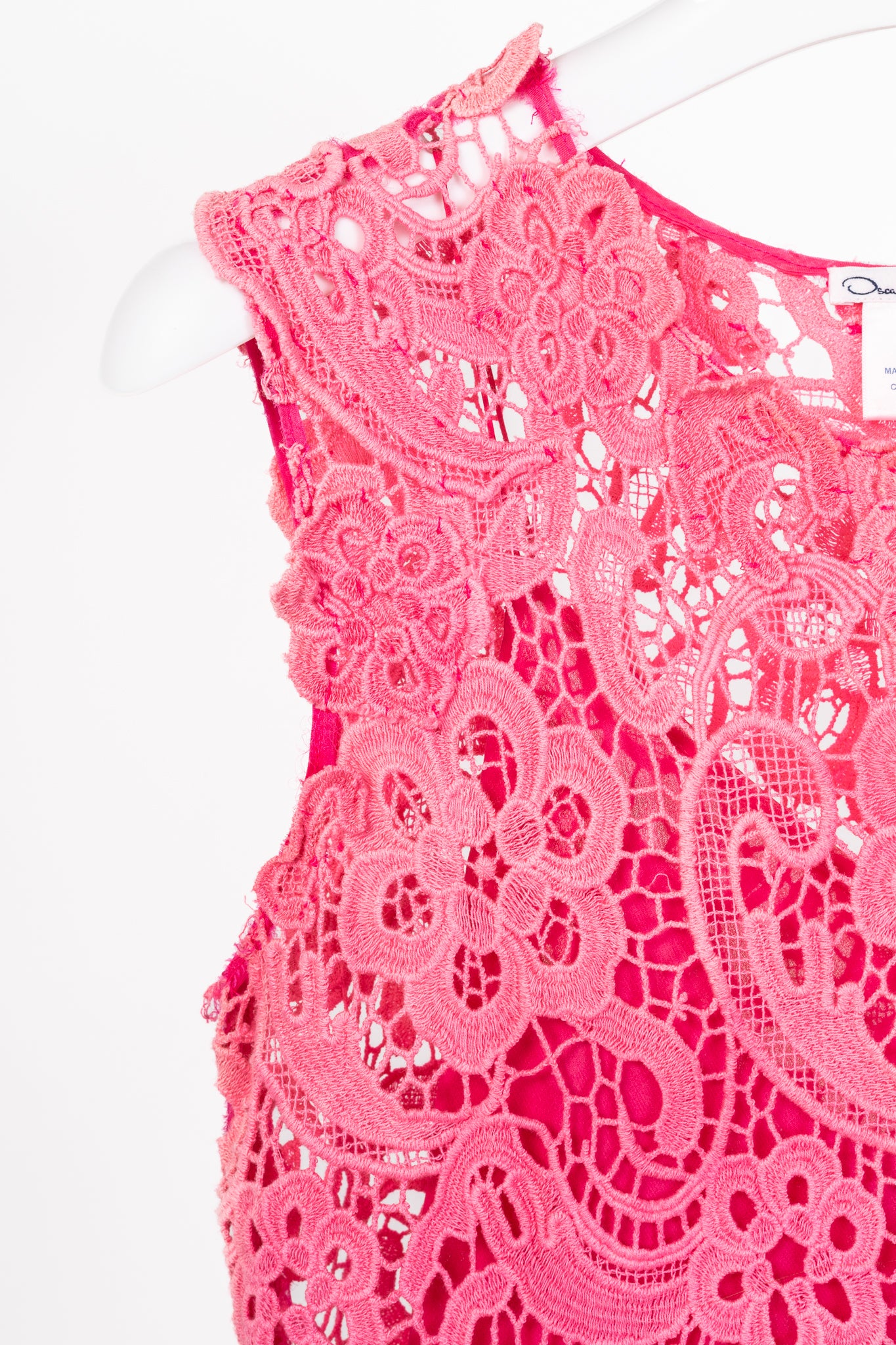 Oscar de la Renta SS13 Runway Pink Cotton Crochet-Lace Top