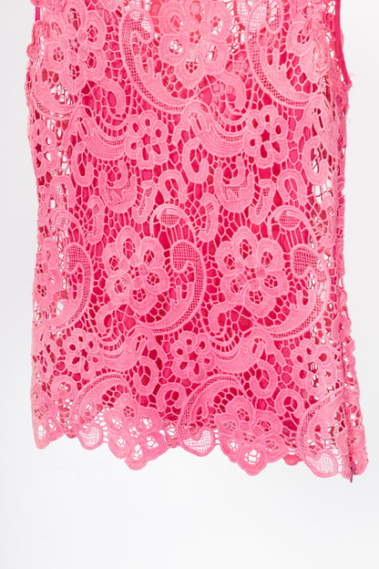 Oscar de la Renta SS13 Runway Pink Cotton Crochet-Lace Top