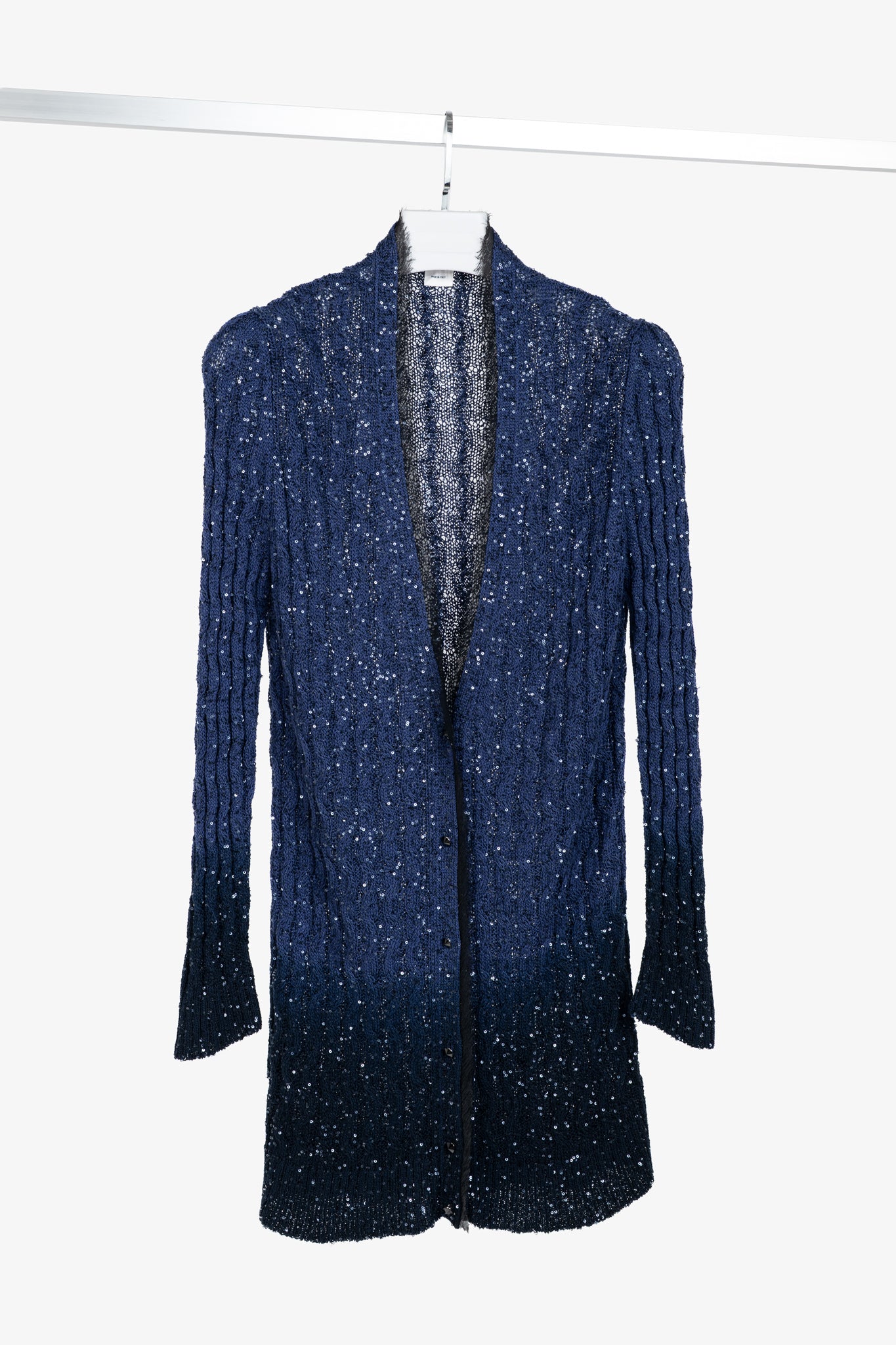 Oscar de la Renta AW/10 Blue-Ombre Silk-Blend Sequined Cable-Knit Cardigan