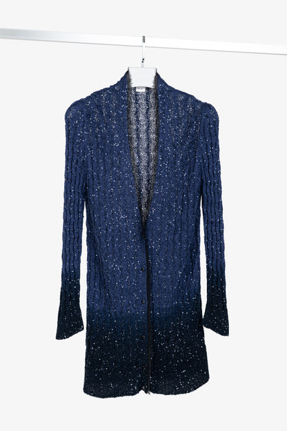 Oscar de la Renta AW/10 Blue-Ombre Silk-Blend Sequined Cable-Knit Cardigan