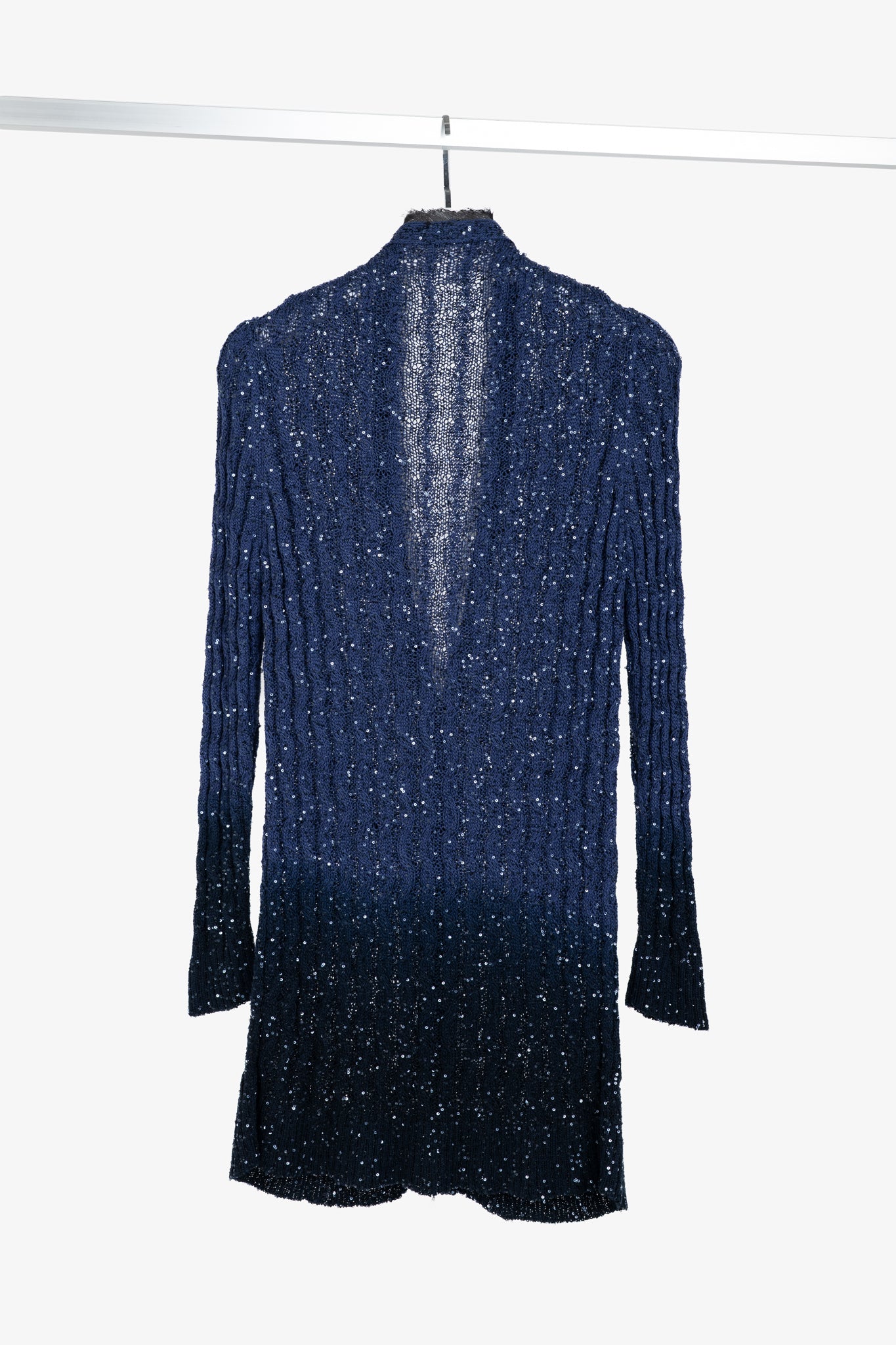 Oscar de la Renta AW/10 Blue-Ombre Silk-Blend Sequined Cable-Knit Cardigan