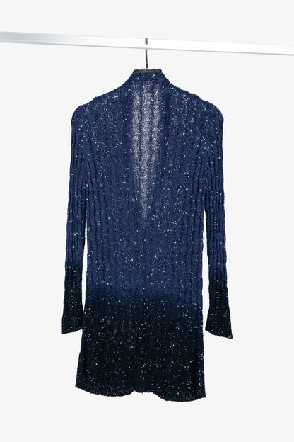 Oscar de la Renta AW/10 Blue-Ombre Silk-Blend Sequined Cable-Knit Cardigan