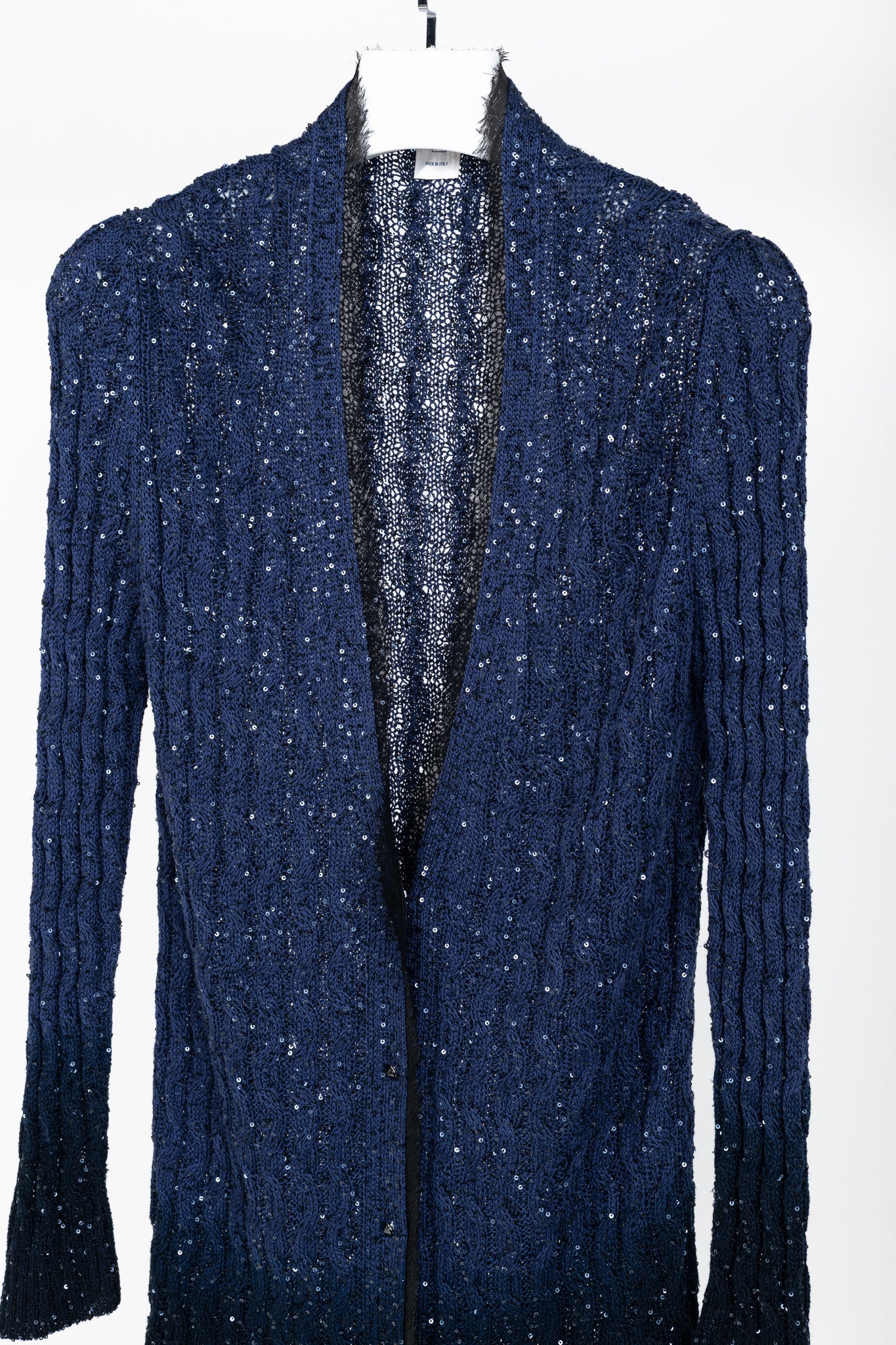 Oscar de la Renta AW/10 Blue-Ombre Silk-Blend Sequined Cable-Knit Cardigan