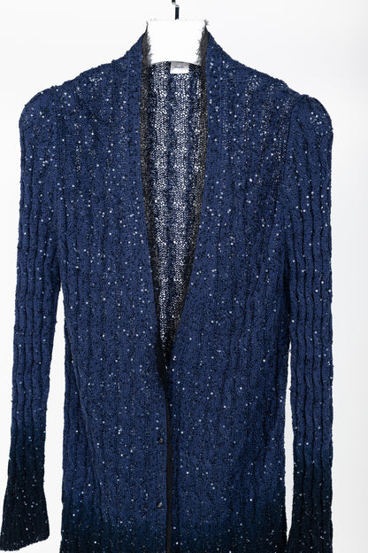 Oscar de la Renta AW/10 Blue-Ombre Silk-Blend Sequined Cable-Knit Cardigan
