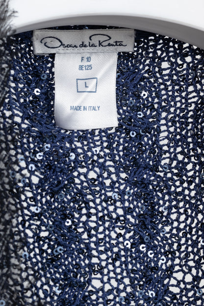 Oscar de la Renta AW/10 Blue-Ombre Silk-Blend Sequined Cable-Knit Cardigan