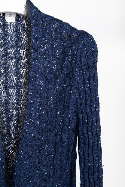 Oscar de la Renta AW/10 Blue-Ombre Silk-Blend Sequined Cable-Knit Cardigan