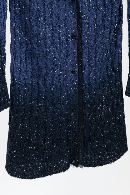 Oscar de la Renta AW/10 Blue-Ombre Silk-Blend Sequined Cable-Knit Cardigan
