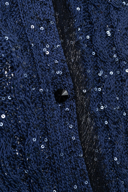 Oscar de la Renta AW/10 Blue-Ombre Silk-Blend Sequined Cable-Knit Cardigan