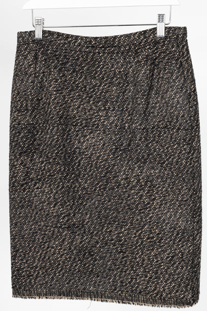 Oscar de la Renta AW07 Runway Brown & Black Wool-Tweed Fringe-Hem Pencil Skirt