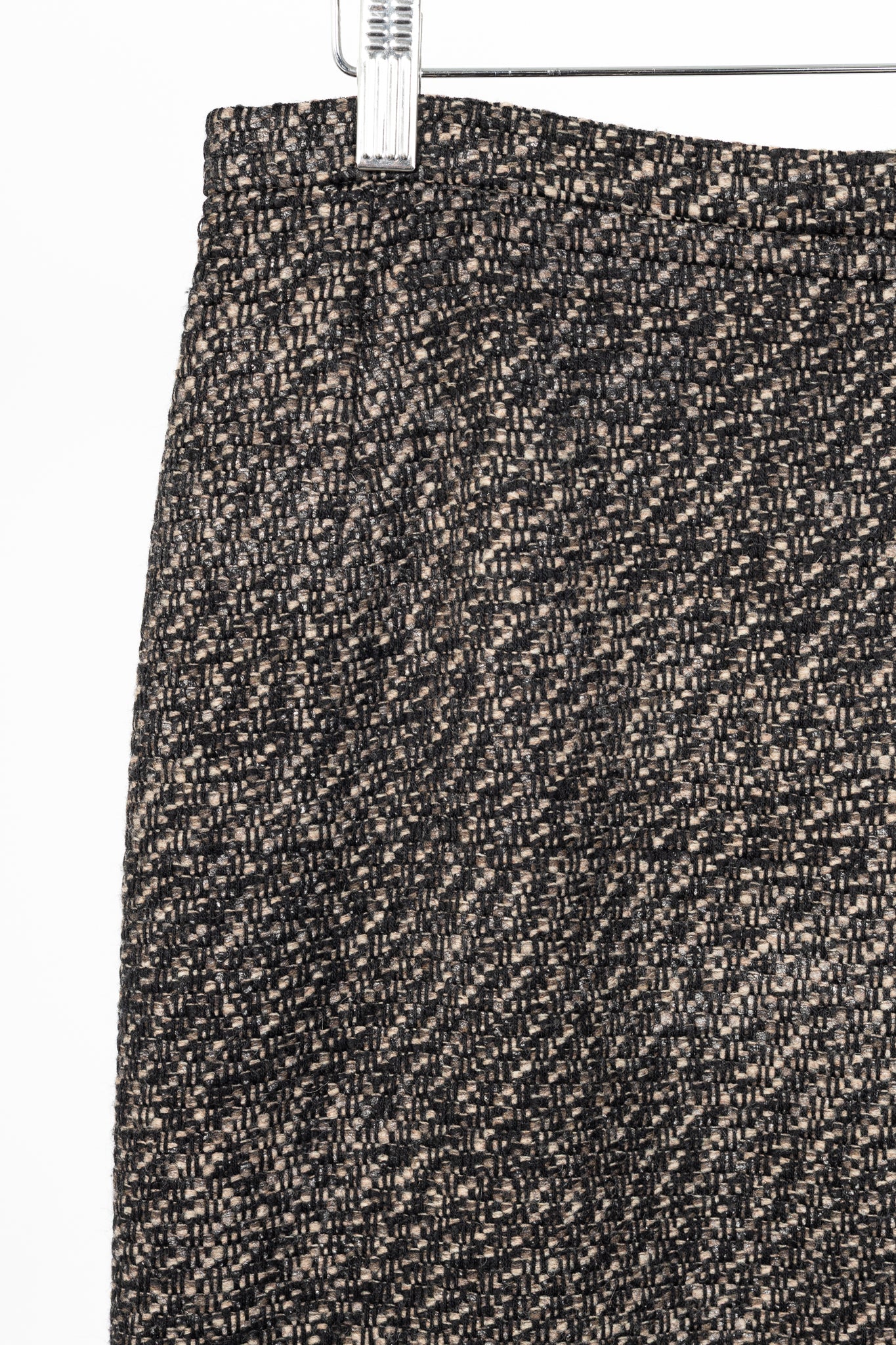 Oscar de la Renta AW07 Runway Brown & Black Wool-Tweed Fringe-Hem Pencil Skirt