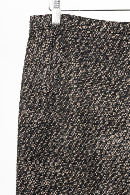 Oscar de la Renta AW07 Runway Brown & Black Wool-Tweed Fringe-Hem Pencil Skirt