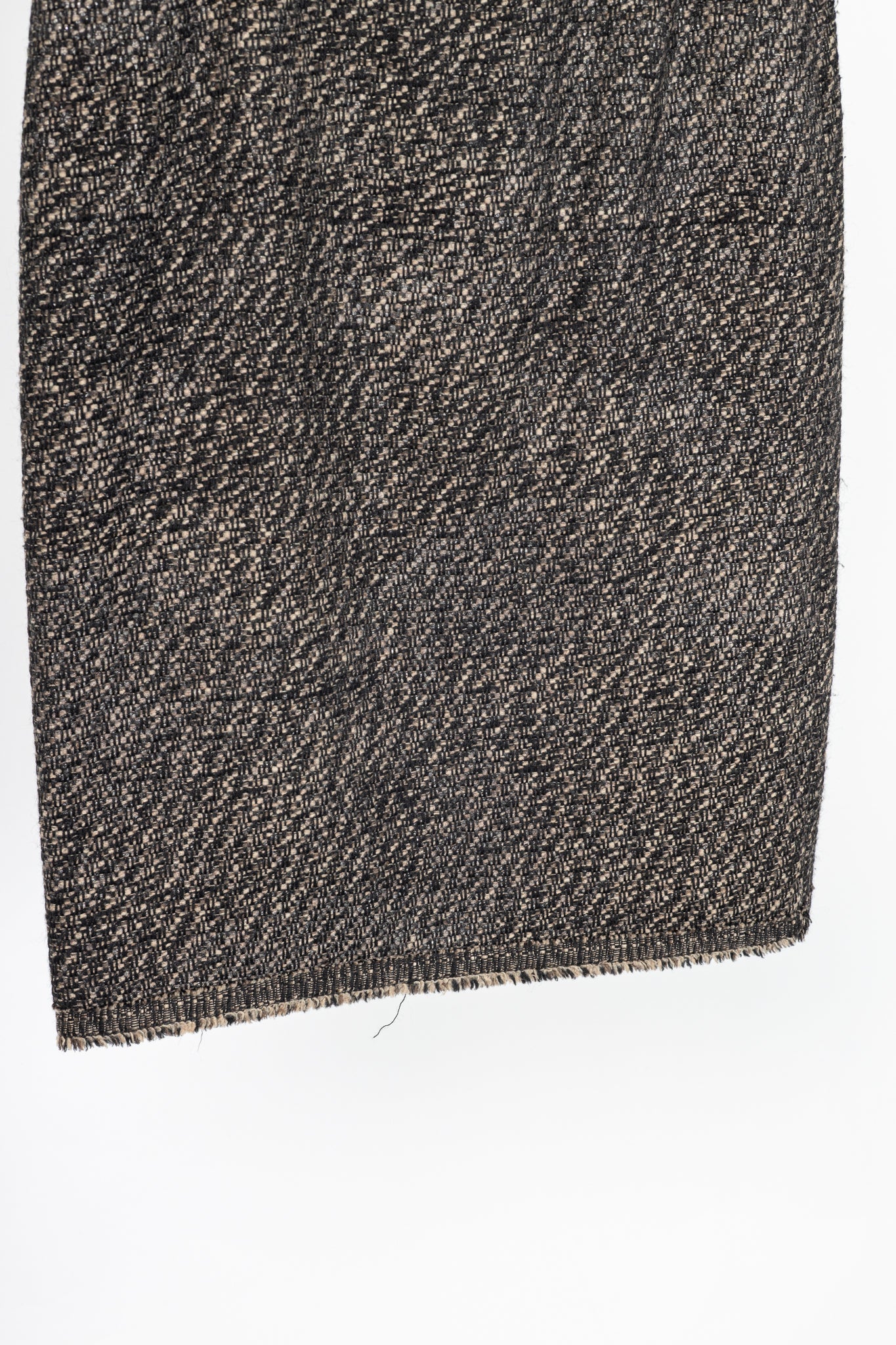Oscar de la Renta AW07 Runway Brown & Black Wool-Tweed Fringe-Hem Pencil Skirt