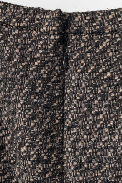 Oscar de la Renta AW07 Runway Brown & Black Wool-Tweed Fringe-Hem Pencil Skirt