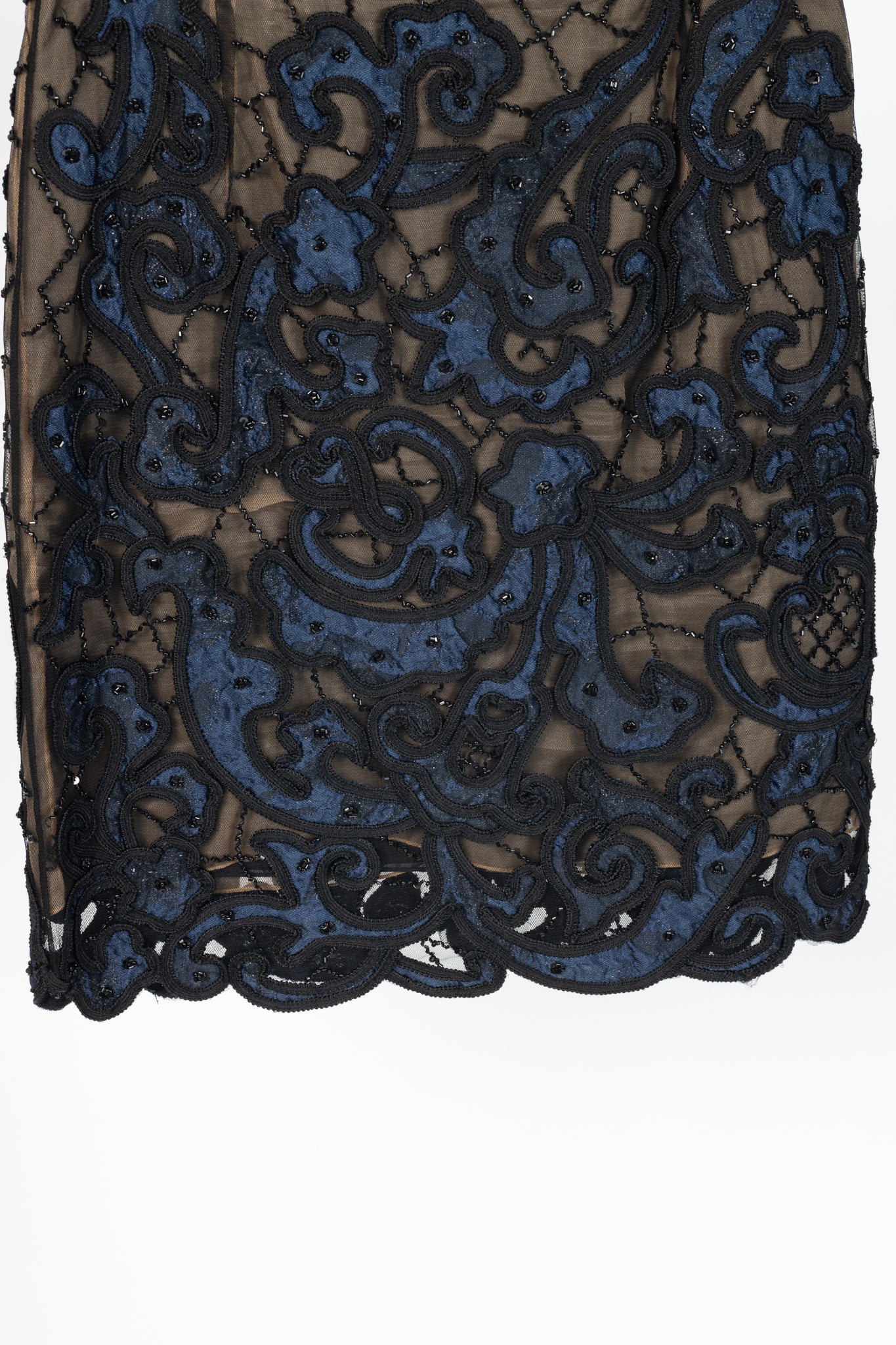 Oscar de la Renta PF14 Blue Beaded Soutache Embroidery Pencil Skirt