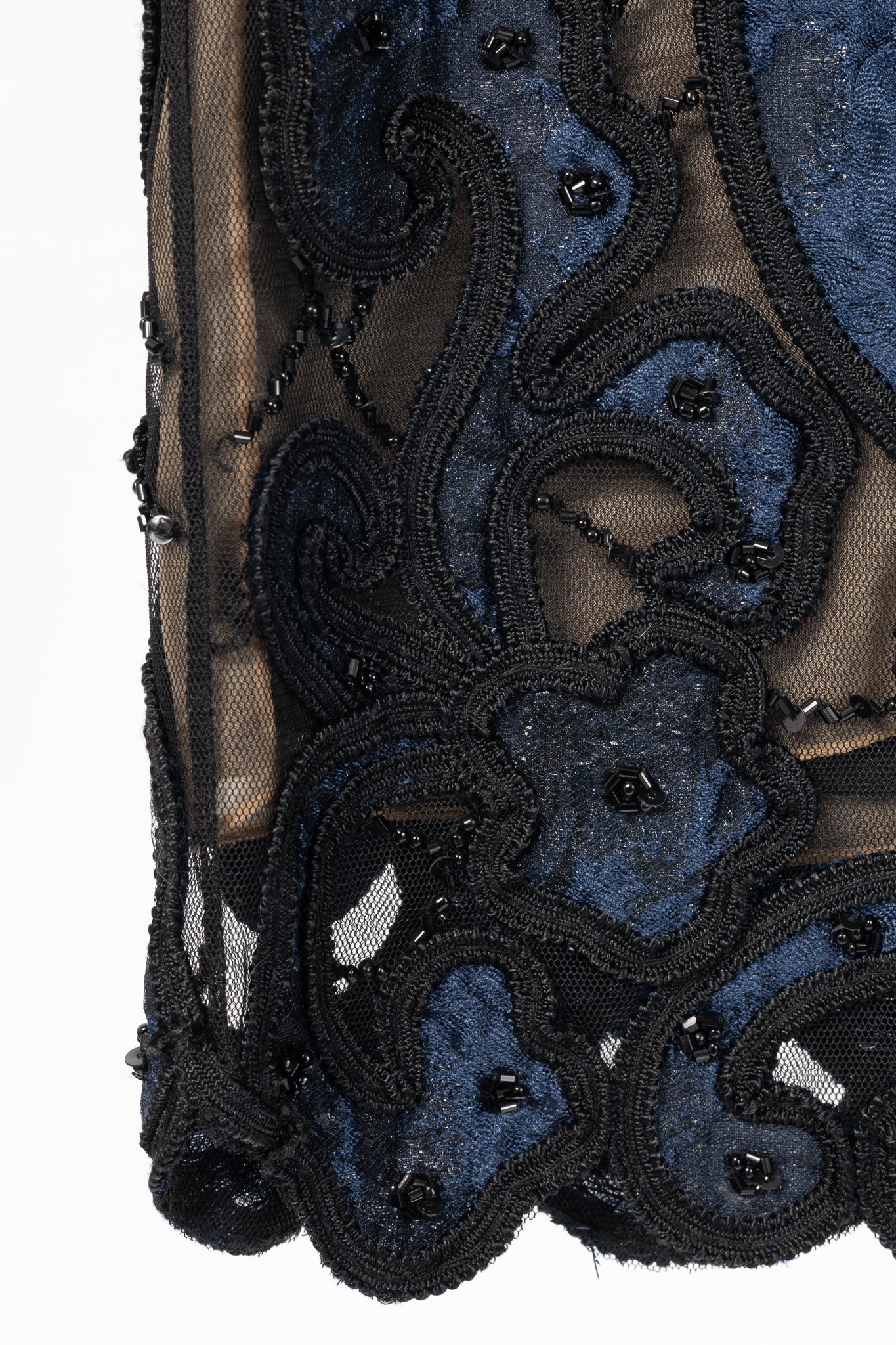 Oscar de la Renta PF14 Blue Beaded Soutache Embroidery Pencil Skirt