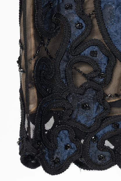 Oscar de la Renta PF14 Blue Beaded Soutache Embroidery Pencil Skirt