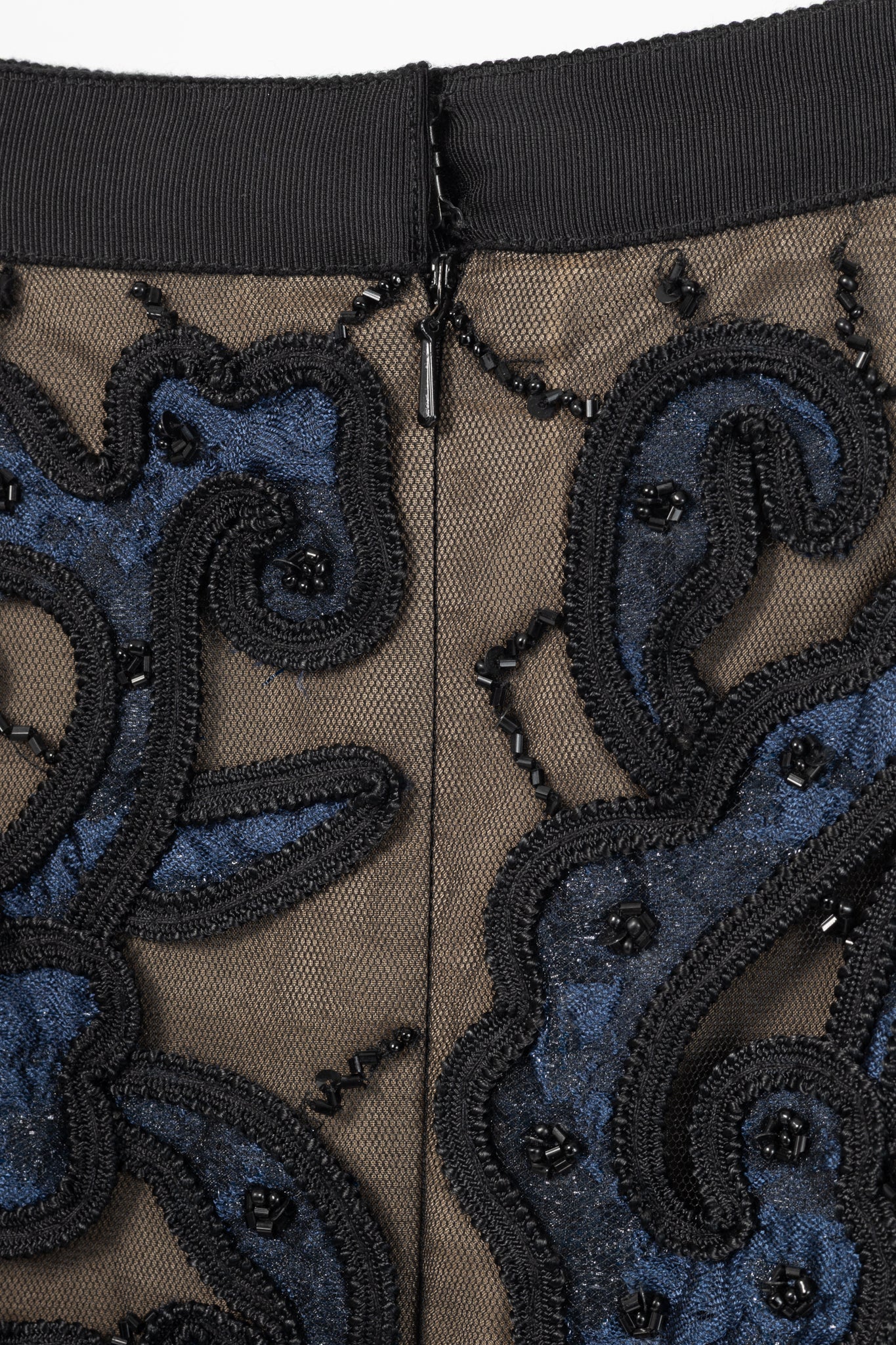 Oscar de la Renta PF14 Blue Beaded Soutache Embroidery Pencil Skirt