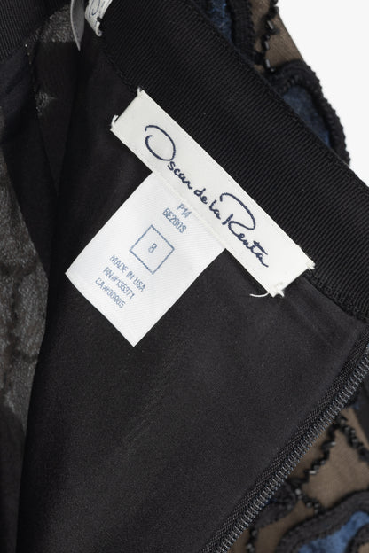 Oscar de la Renta PF14 Blue Beaded Soutache Embroidery Pencil Skirt