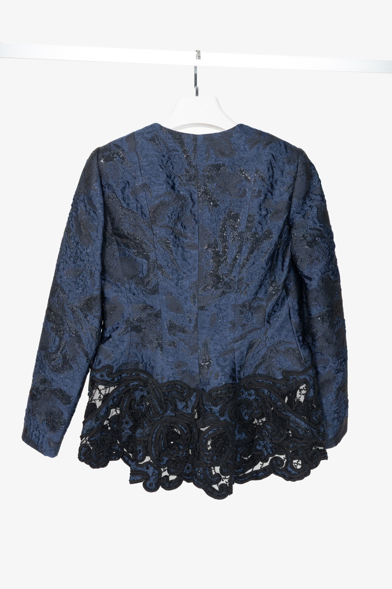 Oscar de la Renta PF14 Blue Jacquard Beaded Soutache Embroidery Blazer