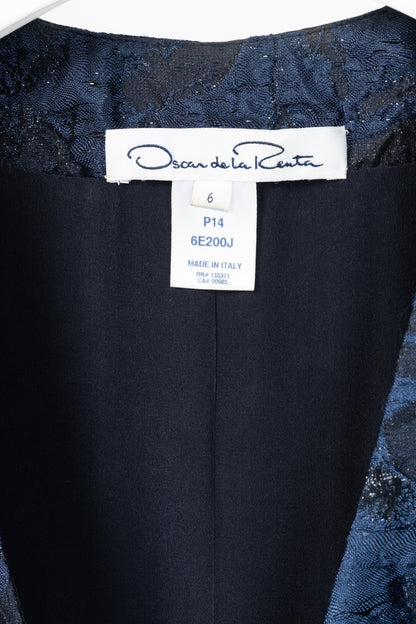 Oscar de la Renta PF14 Blue Jacquard Beaded Soutache Embroidery Blazer