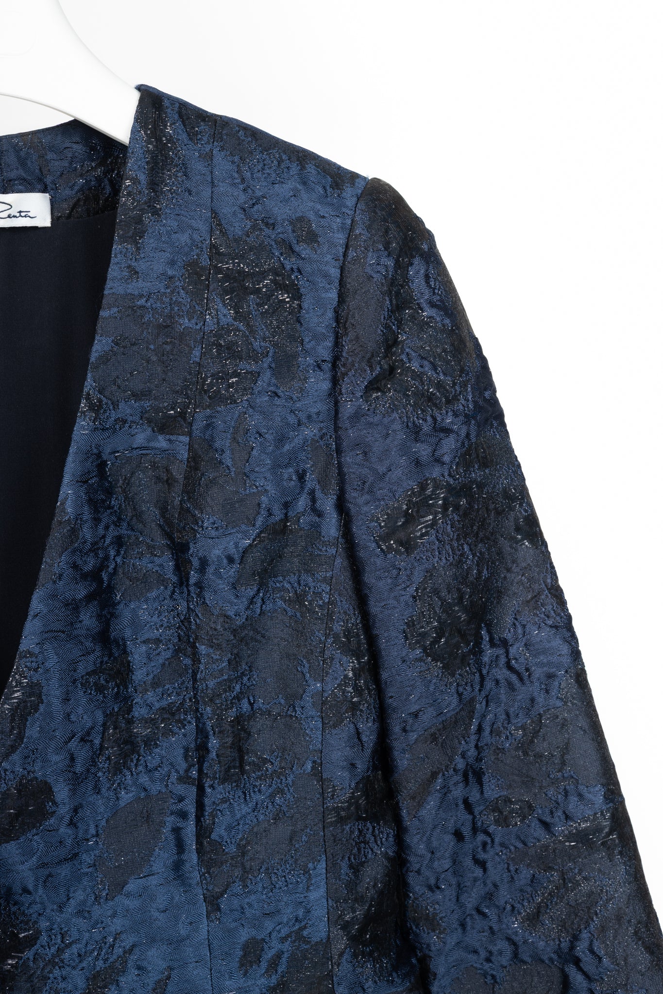Oscar de la Renta PF14 Blue Jacquard Beaded Soutache Embroidery Blazer