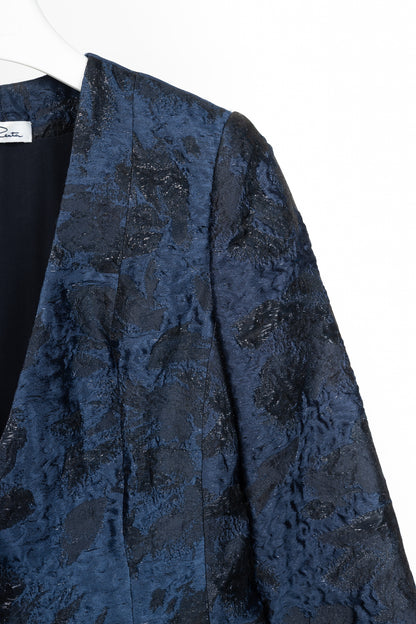 Oscar de la Renta PF14 Blue Jacquard Beaded Soutache Embroidery Blazer