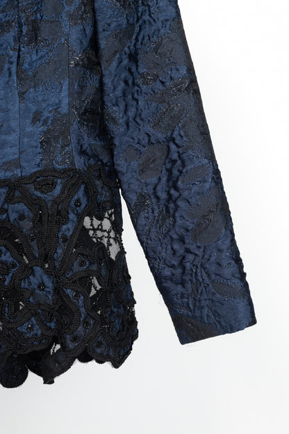 Oscar de la Renta PF14 Blue Jacquard Beaded Soutache Embroidery Blazer