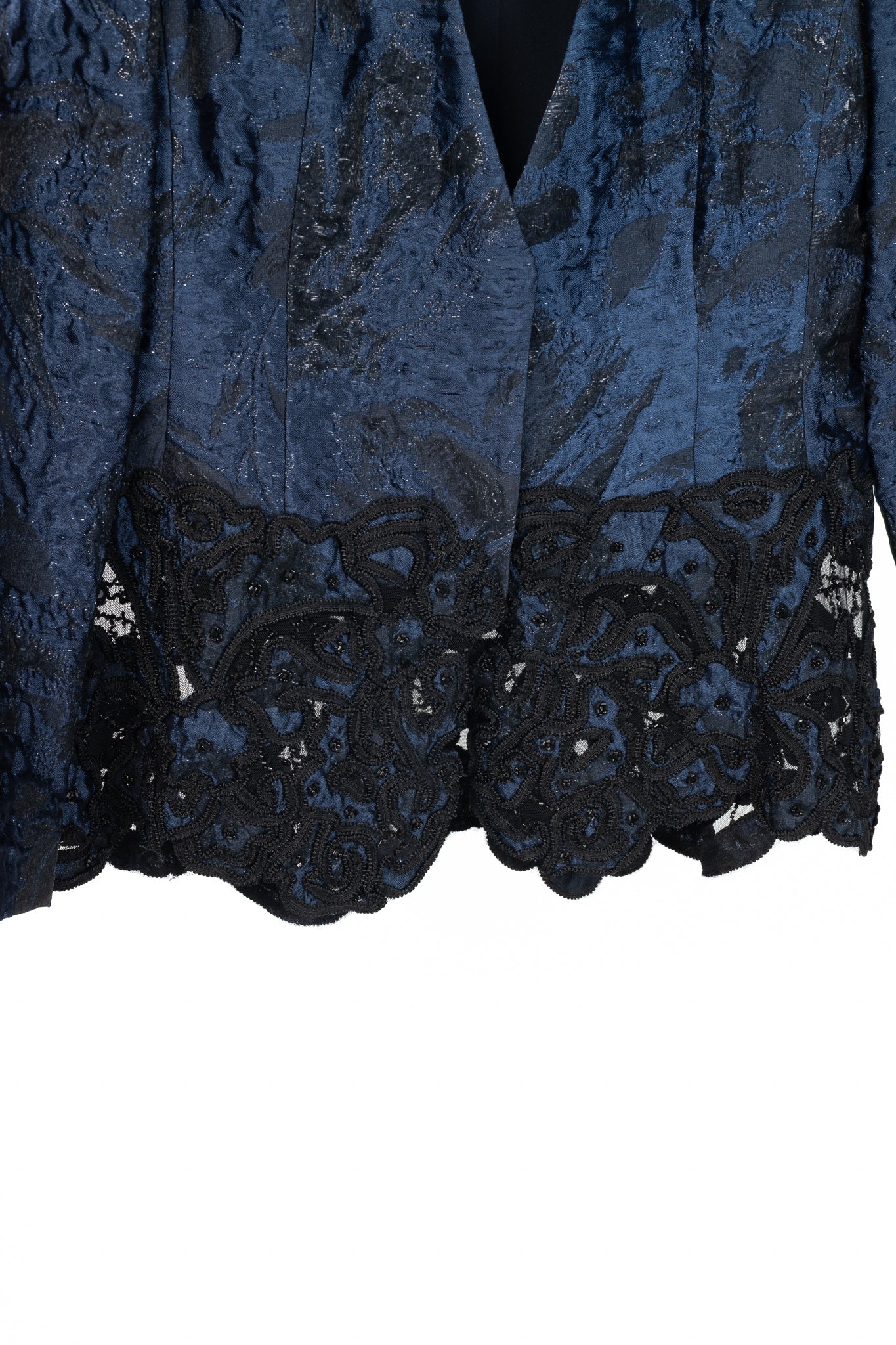 Oscar de la Renta PF14 Blue Jacquard Beaded Soutache Embroidery Blazer