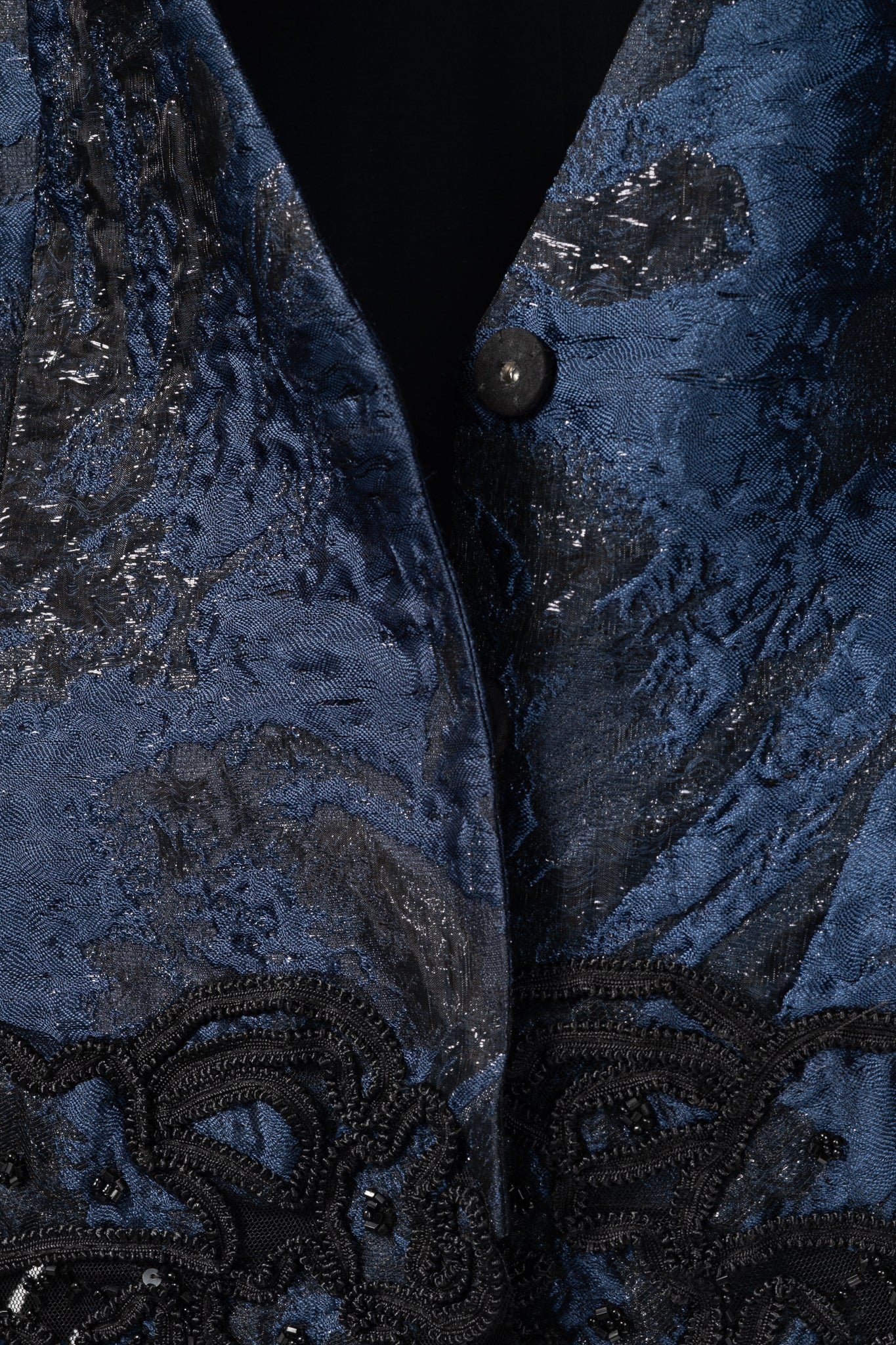 Oscar de la Renta PF14 Blue Jacquard Beaded Soutache Embroidery Blazer