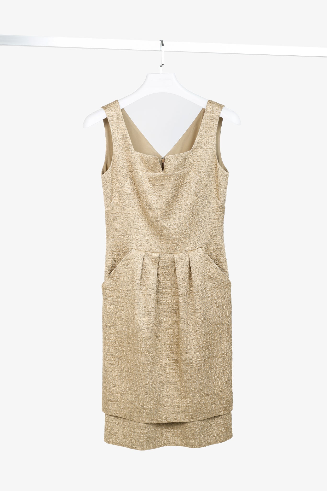 Oscar de la Renta SS/11 Champagne-Gold Jacquard Sleeveless Pleated Dress