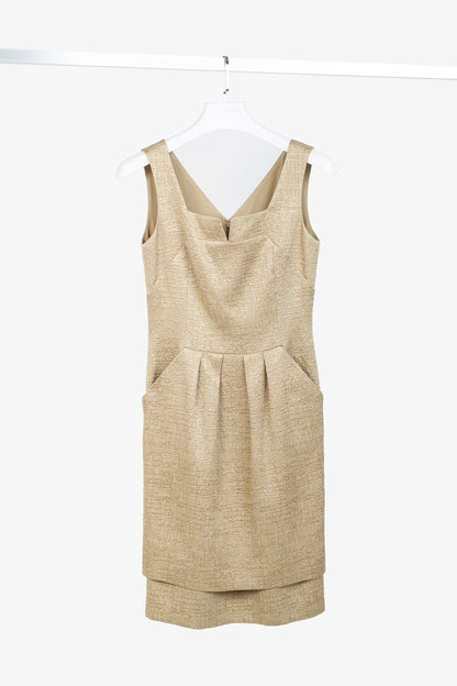 Oscar de la Renta SS/11 Champagne-Gold Jacquard Sleeveless Pleated Dress