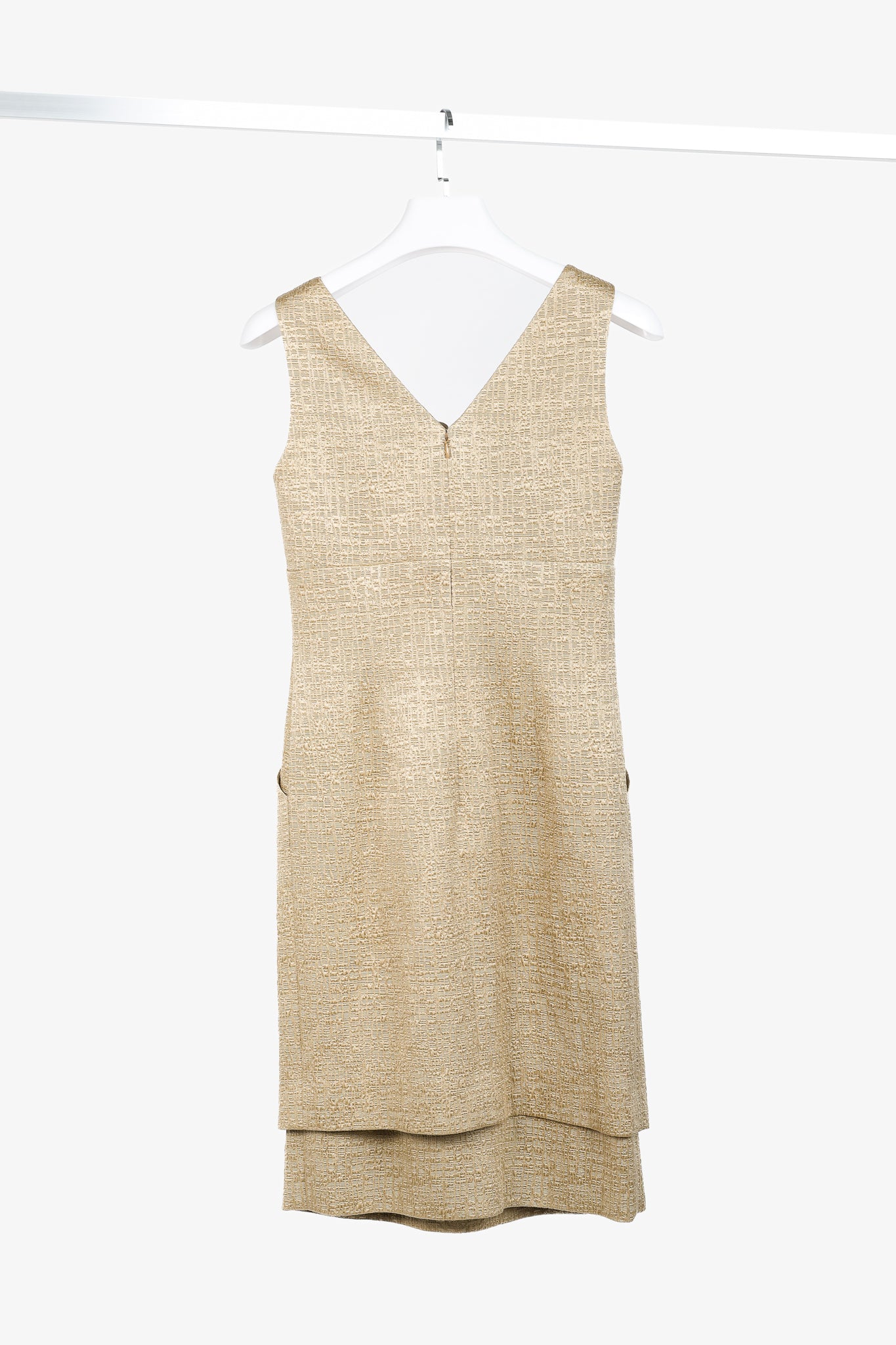 Oscar de la Renta SS/11 Champagne-Gold Jacquard Sleeveless Pleated Dress