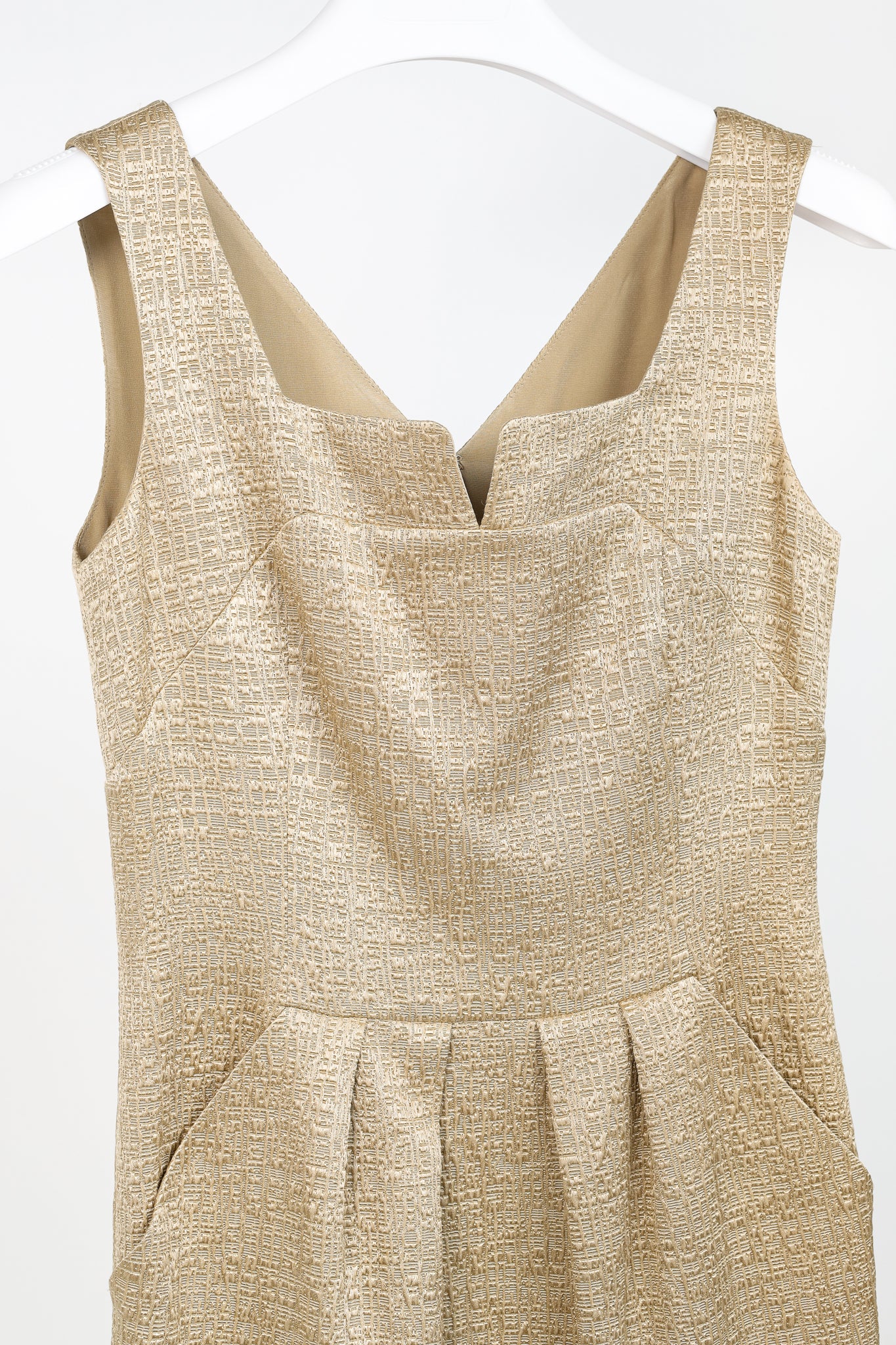 Oscar de la Renta SS/11 Champagne-Gold Jacquard Sleeveless Pleated Dress