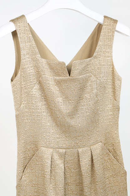 Oscar de la Renta SS/11 Champagne-Gold Jacquard Sleeveless Pleated Dress