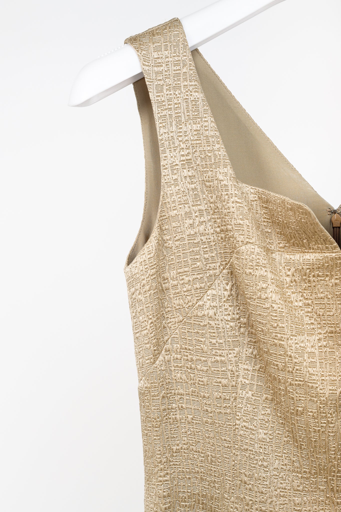 Oscar de la Renta SS/11 Champagne-Gold Jacquard Sleeveless Pleated Dress