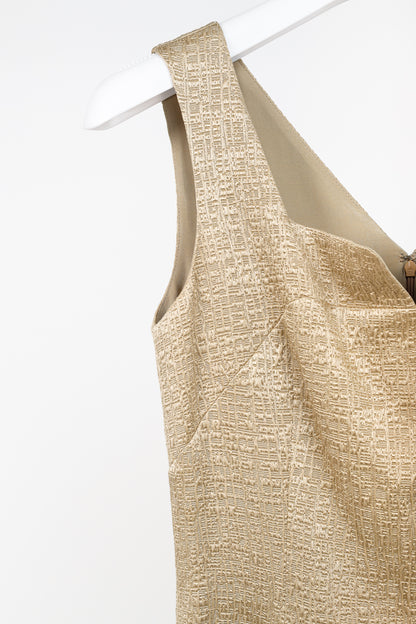 Oscar de la Renta SS/11 Champagne-Gold Jacquard Sleeveless Pleated Dress