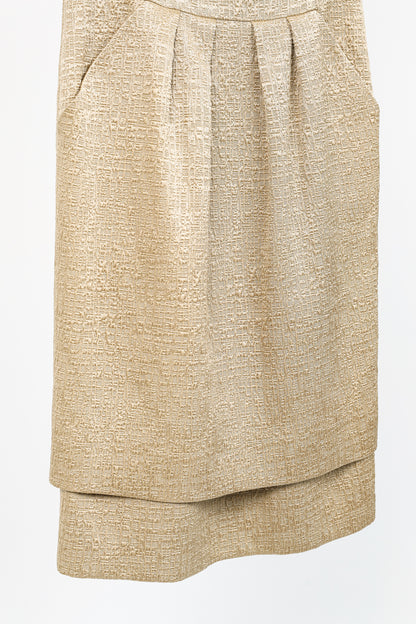 Oscar de la Renta SS/11 Champagne-Gold Jacquard Sleeveless Pleated Dress