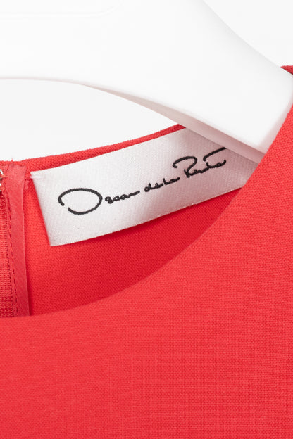 Oscar de la Renta PS24 Cerise Wool Crepe Sleeveless Tiered Ruffle Dress