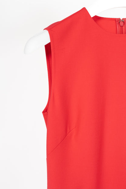 Oscar de la Renta PS24 Cerise Wool Crepe Sleeveless Tiered Ruffle Dress
