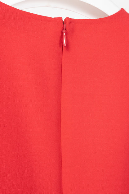 Oscar de la Renta PS24 Cerise Wool Crepe Sleeveless Tiered Ruffle Dress
