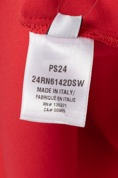 Oscar de la Renta PS24 Cerise Wool Crepe Sleeveless Tiered Ruffle Dress
