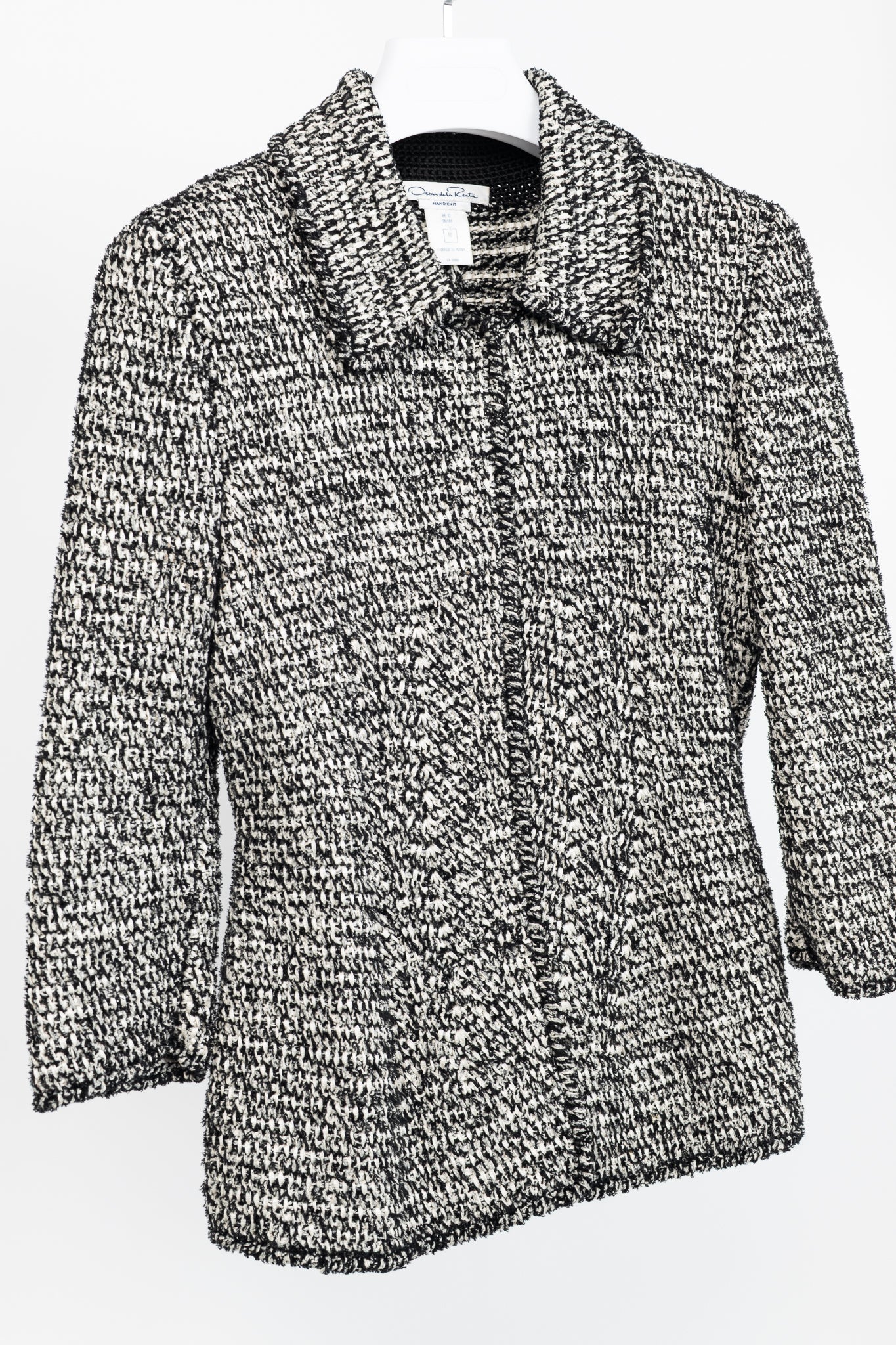 Oscar de la Renta PF/12 White & Black Silk-Blend Knit Blazer