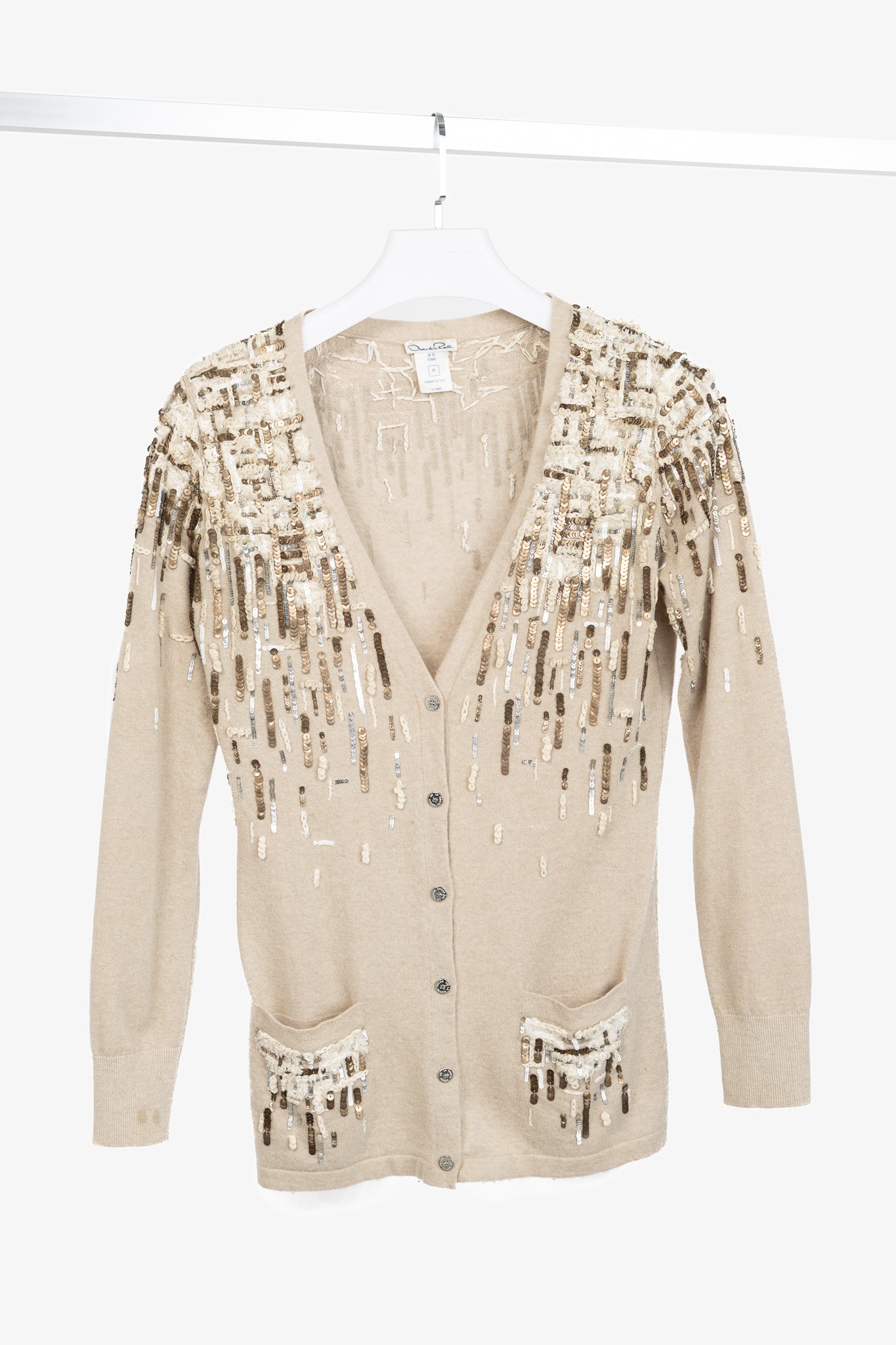 Oscar de la Renta PF/12 Runway Beige Cashmere Sequined Embroidered Cardigan
