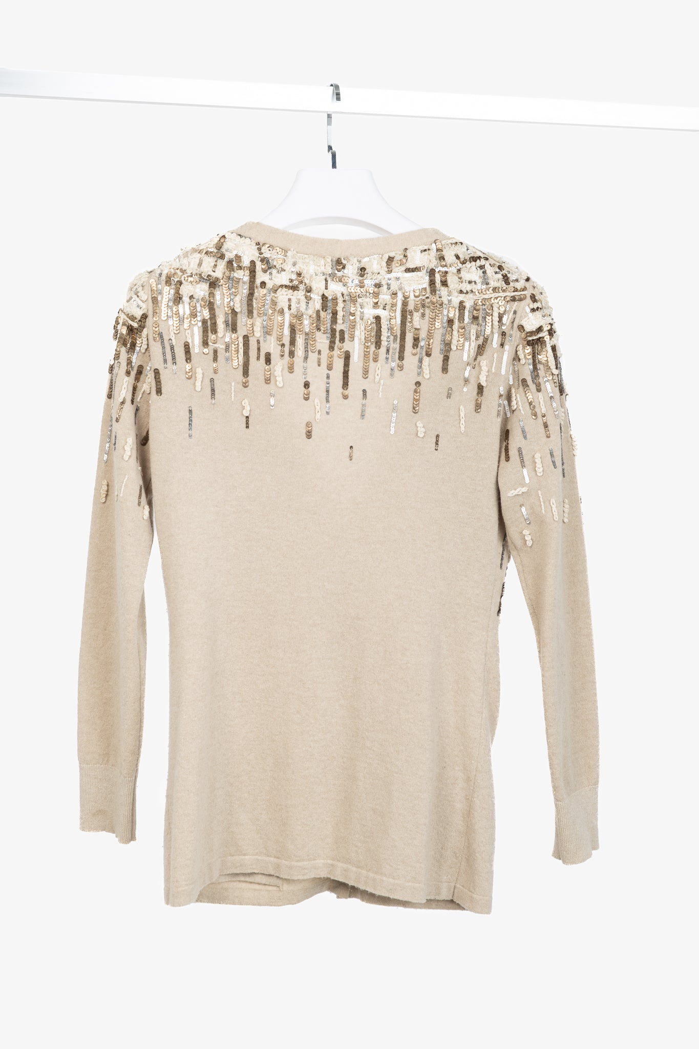 Oscar de la Renta PF/12 Runway Beige Cashmere Sequined Embroidered Cardigan